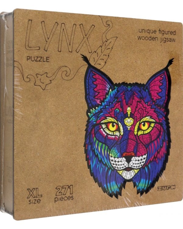 Деревянный пазл с двухслойной крышкой Рысь, 271 деталь