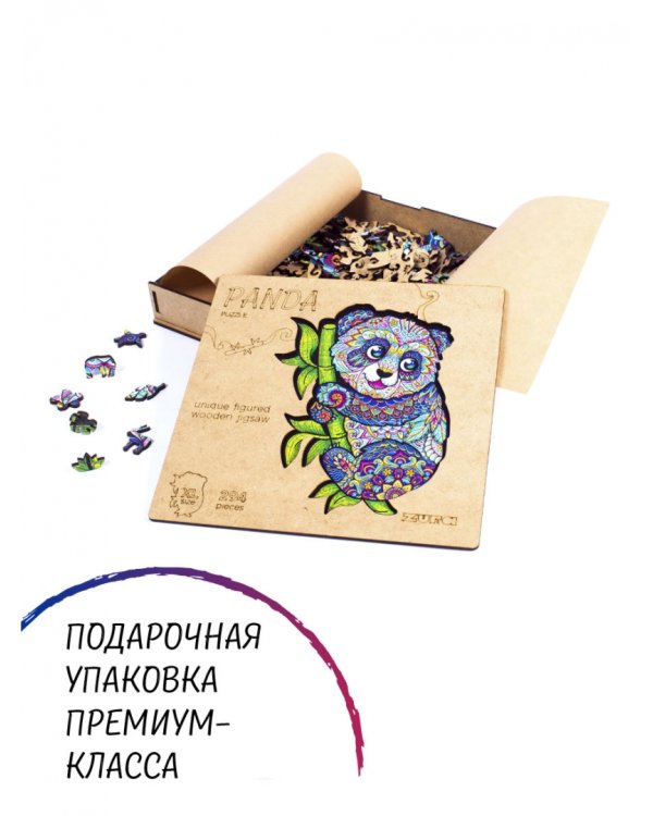 Деревянный пазл с двухслойной крышкой Панда, 294 детали