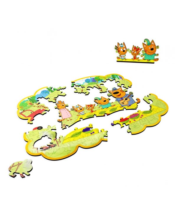 Деревянный фигурный пазл Три кота. Пикник, 74 детали