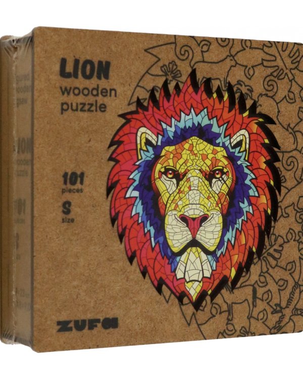 Деревянный пазл с двухслойной крышкой Лев, 101 деталь