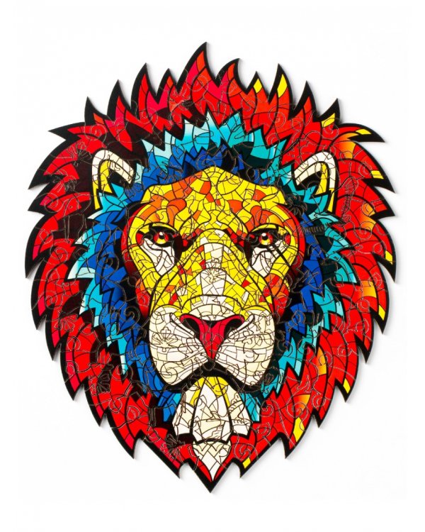 Деревянный пазл с двухслойной крышкой Лев, 101 деталь