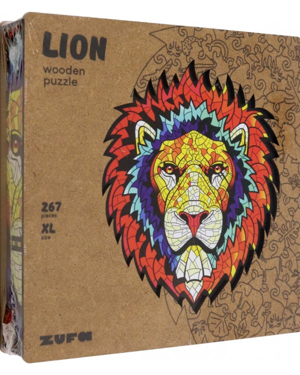 Деревянный пазл с двухслойной крышкой Лев, 301 деталь