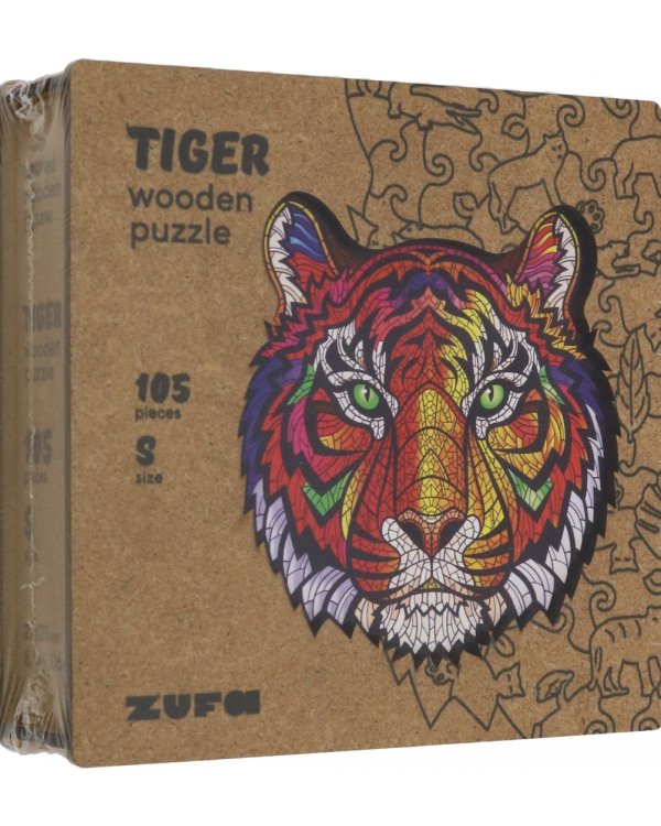 Деревянный пазл с двухслойной крышкой Тигр, 105 деталей