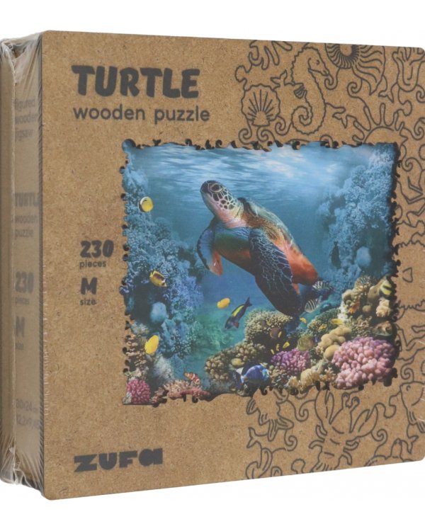 Деревянный пазл с двухслойной крышкой Черепаха, 230 деталей