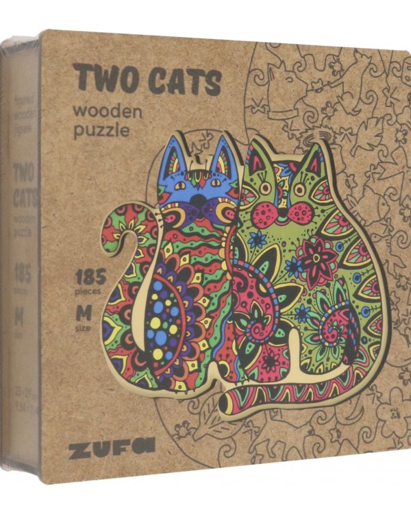 Деревянный пазл с двухслойной крышкой Два Кота, 185 деталей