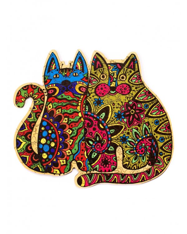 Деревянный пазл с двухслойной крышкой Два Кота, 185 деталей