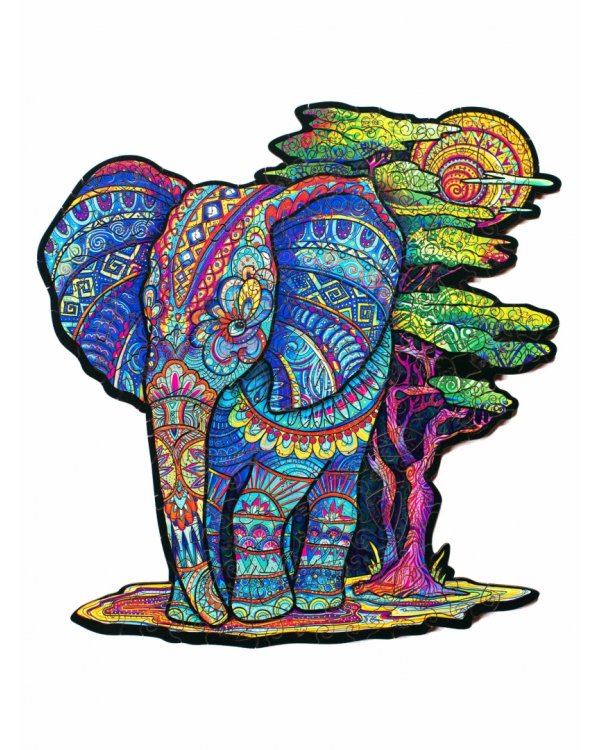 Деревянный пазл с двухслойной крышкой Слон, 197 деталей