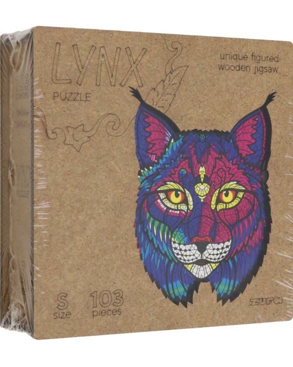 Деревянный пазл с двухслойной крышкой Рысь, 103 детали