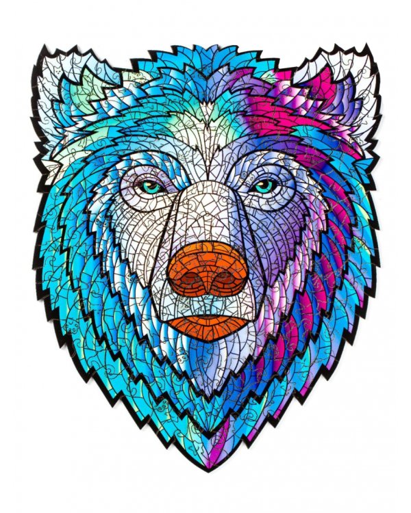 Деревянный пазл с двухслойной крышкой Медведь, 177 деталей