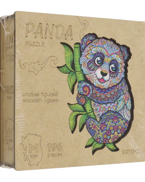 Деревянный пазл с двухслойной крышкой Панда, 196 деталей