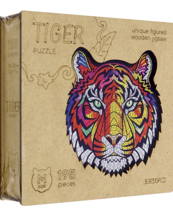 Деревянный пазл с двухслойной крышкой Тигр, 175 деталей