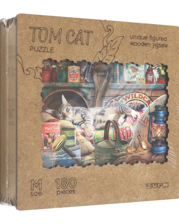 Деревянный пазл с двухслойной крышкой Кот Том, 180 деталей