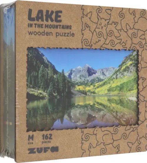 Деревянный пазл с двухслойной крышкой Озеро в горах, 162 детали
