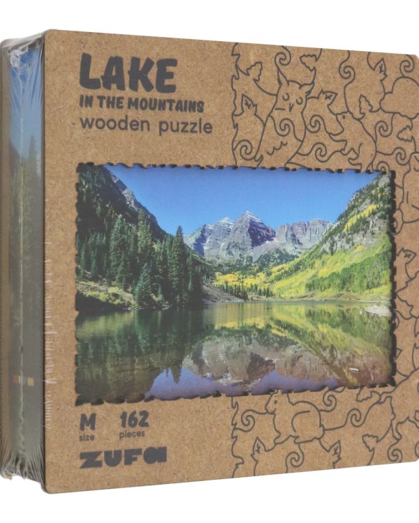 Деревянный пазл с двухслойной крышкой Озеро в горах, 162 детали