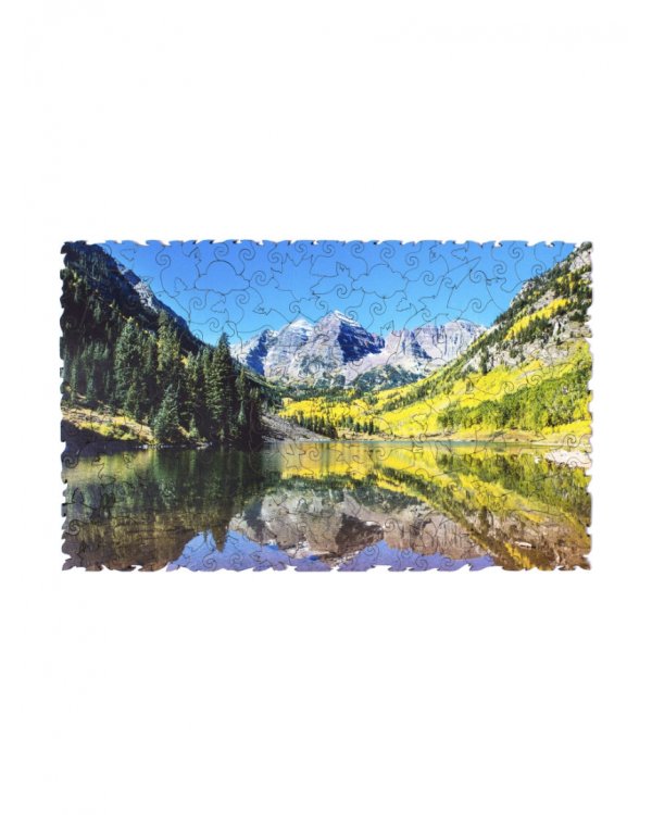 Деревянный пазл с двухслойной крышкой Озеро в горах, 162 детали
