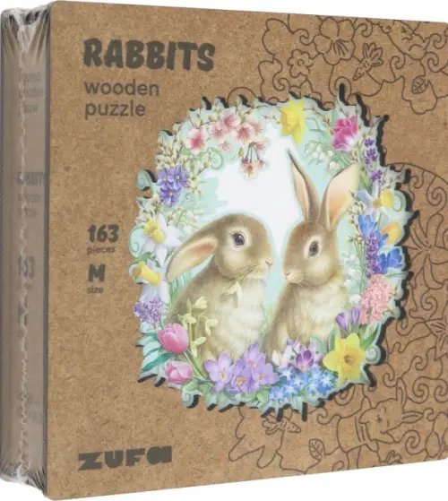 Деревянный пазл с двухслойной крышкой Кролики, 163 детали