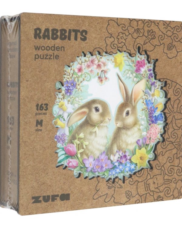 Деревянный пазл с двухслойной крышкой Кролики, 163 детали