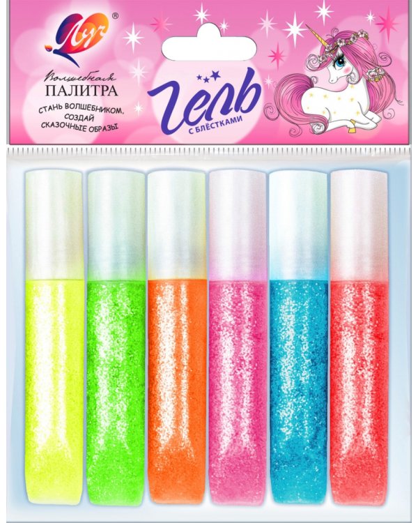 Гель с блестками, 6 цветов, в ассортименте