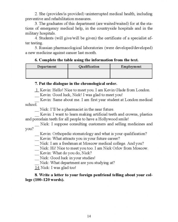 Английский язык в профессиональной сфере для студентов средних медицинских учебных заведений