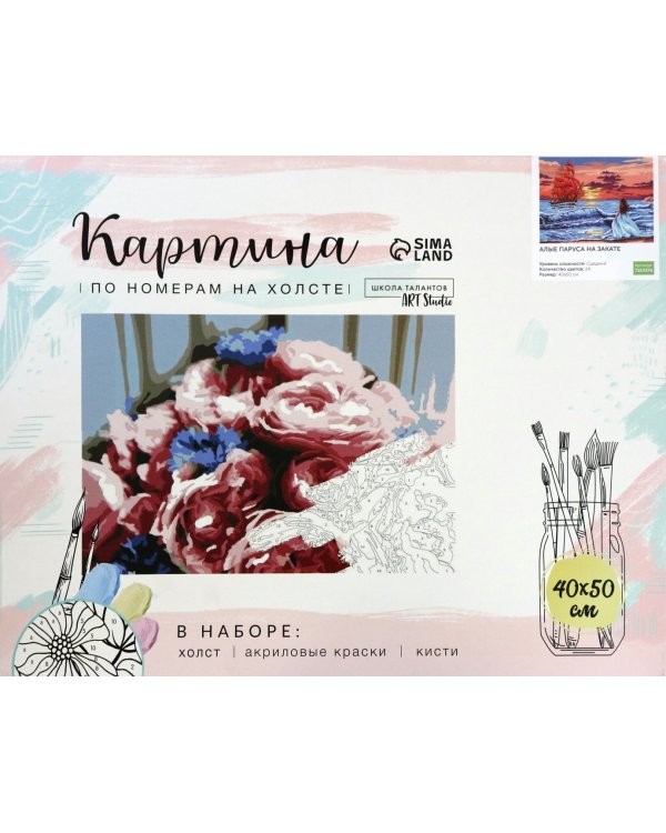 Картина по номерам на холсте с подрамником. Алые паруса на закате