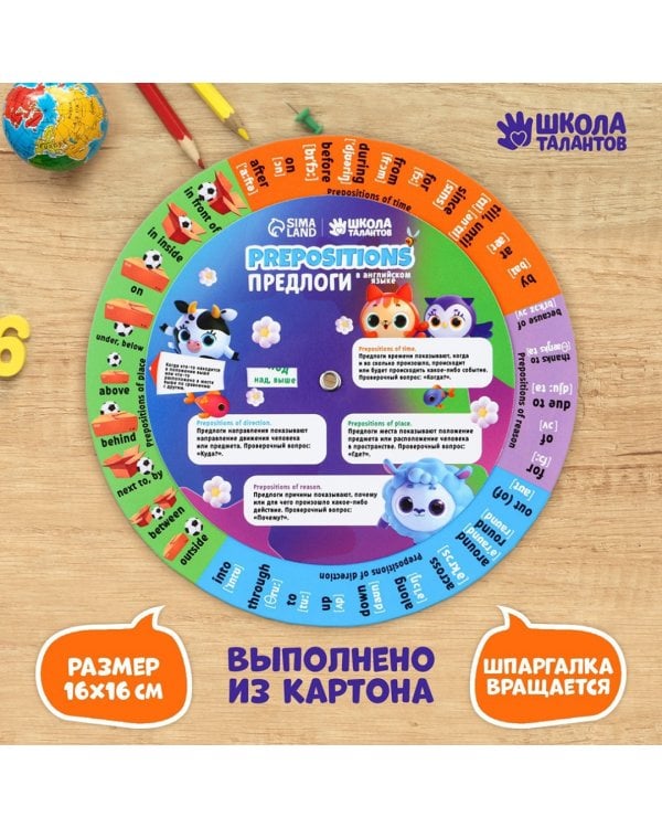 Шпаргалка вращающаяся. Предлоги в английском языке