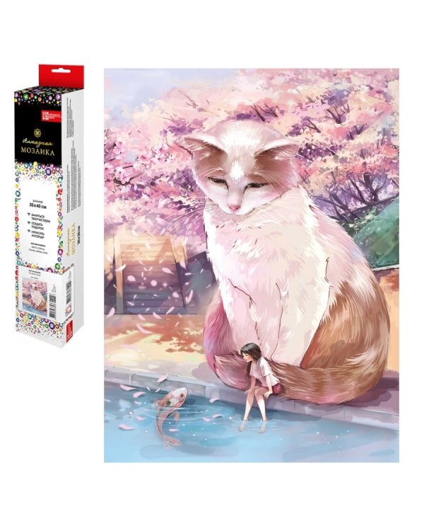 Алмазная мозаика Кот в сакуре