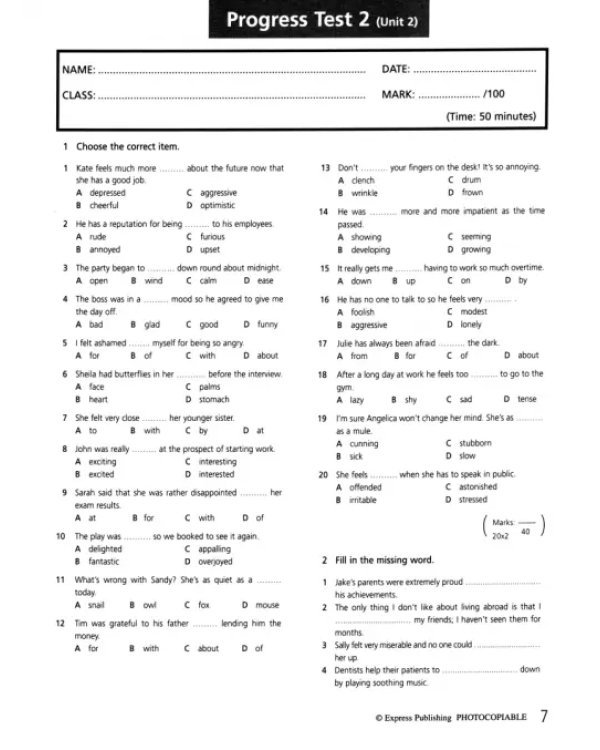 Upstream Upper Intermediate B2+. Test Booklet