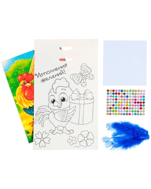 Аппликации перьями и стразами Петушок