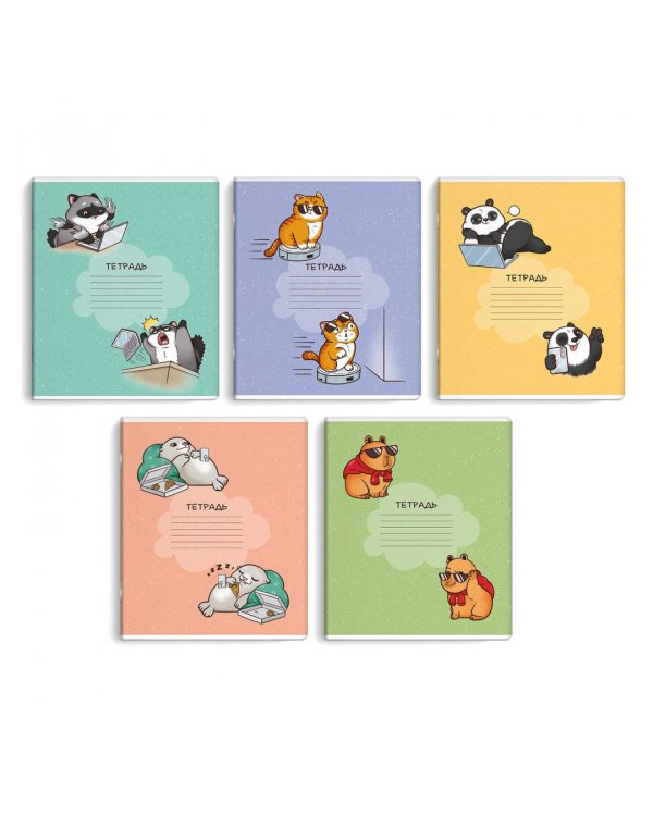 Тетрадь Забавные зверята, А5+, 12 листов, клетка
