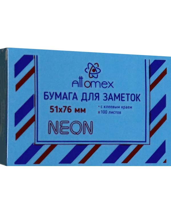Блок для записей самоклеящийся, неоновый голубой, 100 листов