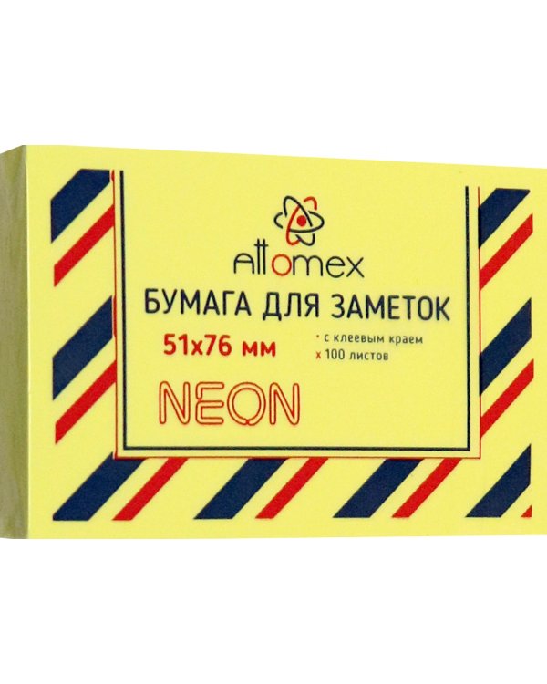 Блок для записей самоклеящийся, неоновый желтый, 100 листов