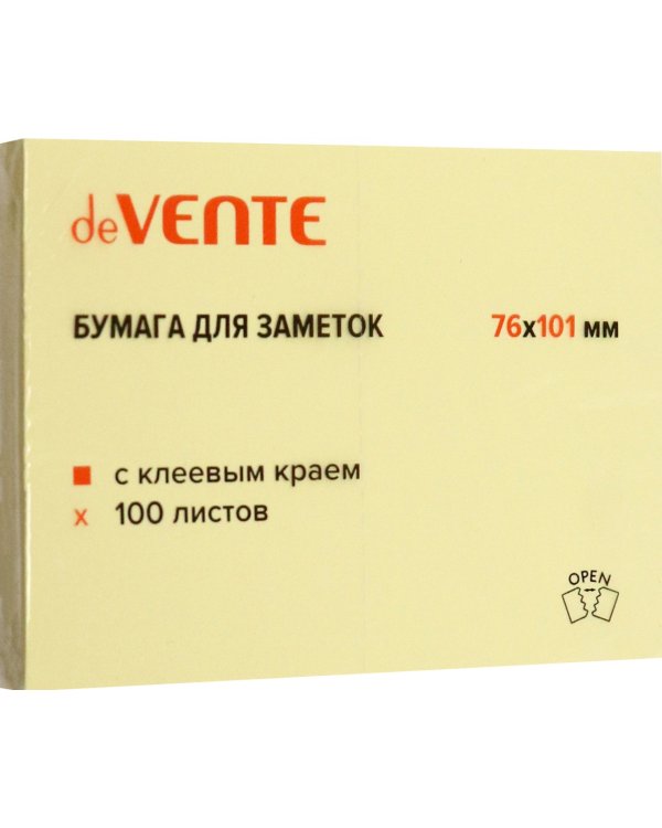 Блок для записей самоклеящийся, желтый, 100 листов