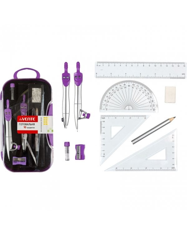 Готовальня 10 предметов, в пластиковом футляре