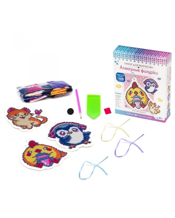 Набор для творчества. Алмазные фигурки. 3 в 1. Няшные зверята