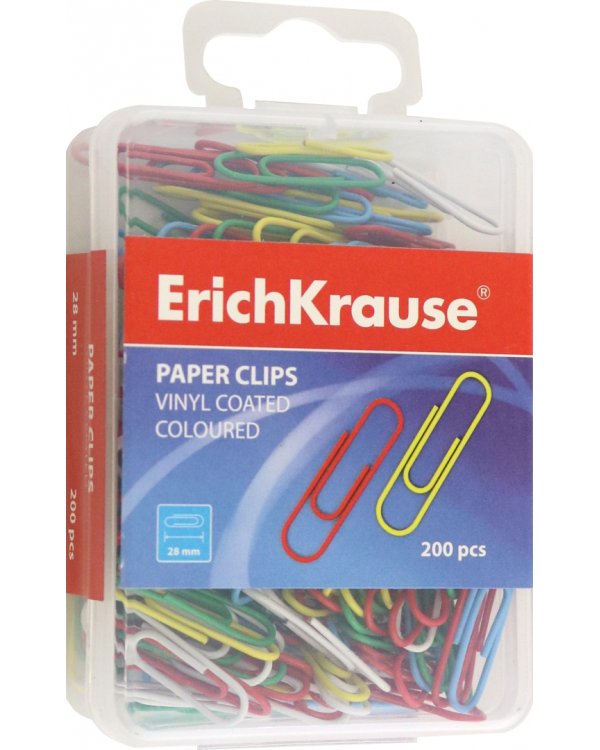 Скрепки металлические с виниловым покрытием Classic, 28 мм, 200 штук, ассорти