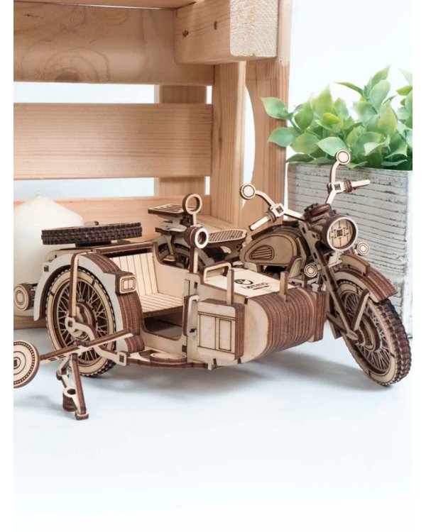 Сборная модель из дерева Мотоцикл с коляской Уран
