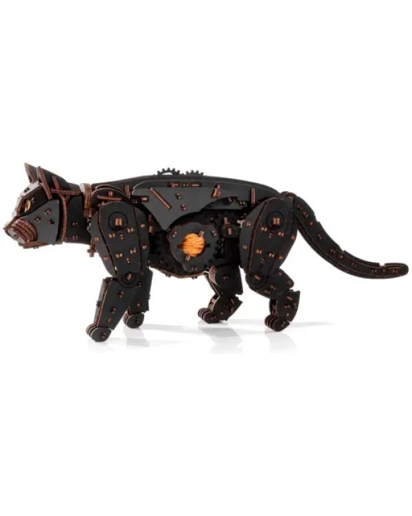 Сборная модель деревянная 3D Механический Черный Кот. Кошка