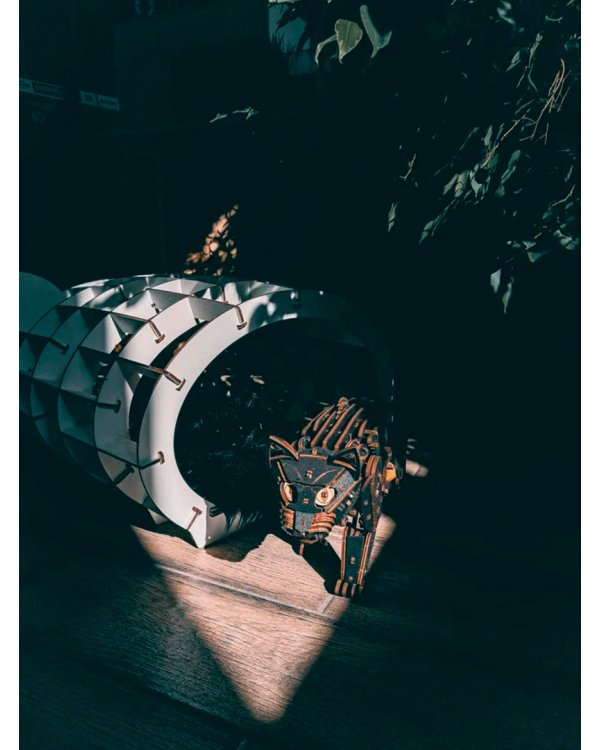 Сборная модель деревянная 3D Механический Черный Кот. Кошка