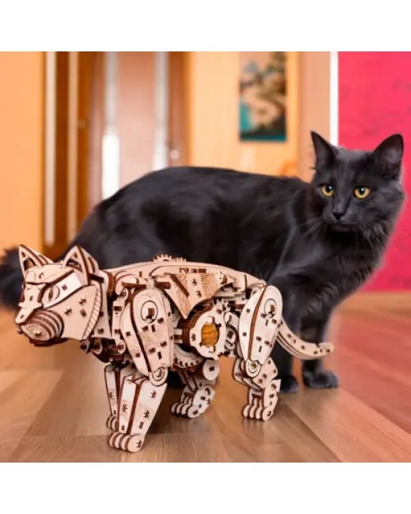 Сборная модель деревянная, конструктор 3D Механический Кот (Кошка)