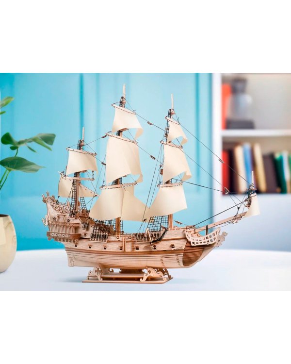 Сборная модель из дерева Корабль Утренняя Звезда 2, светлые паруса