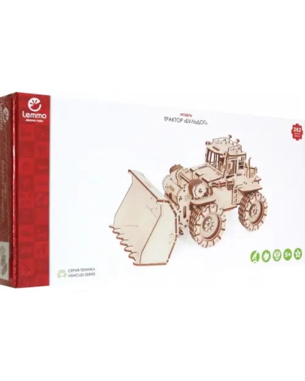 Конструктор 3D деревянный подвижный Трактор Бульдог