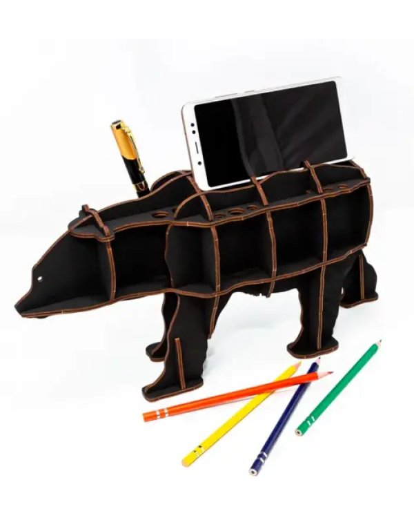 Сборная модель Настольный органайзер Медведь, черный