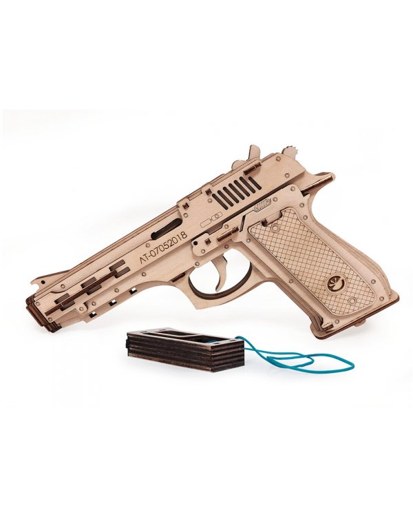 Конструктор 3D деревянный. Пистолет-резинкострел с мишенями