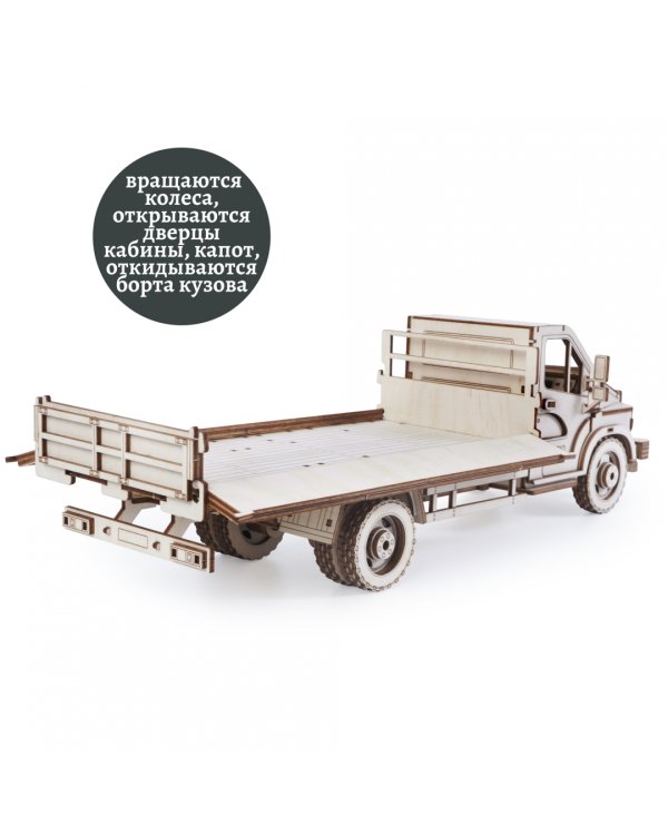 Конструктор 3D деревянный Грузовик Гефест с кузовом