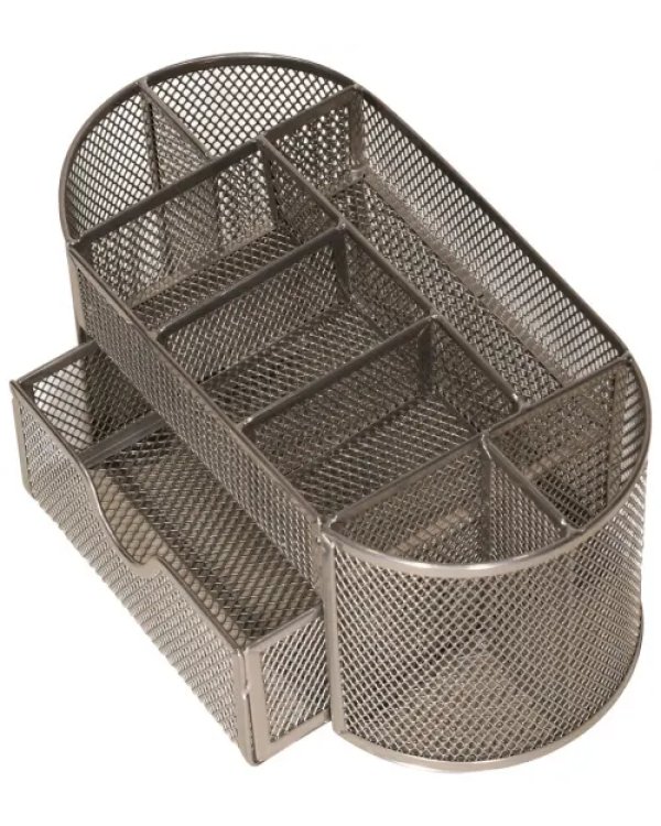 Подставка для канцелярских принадлежностей, 9 отделений, серебро