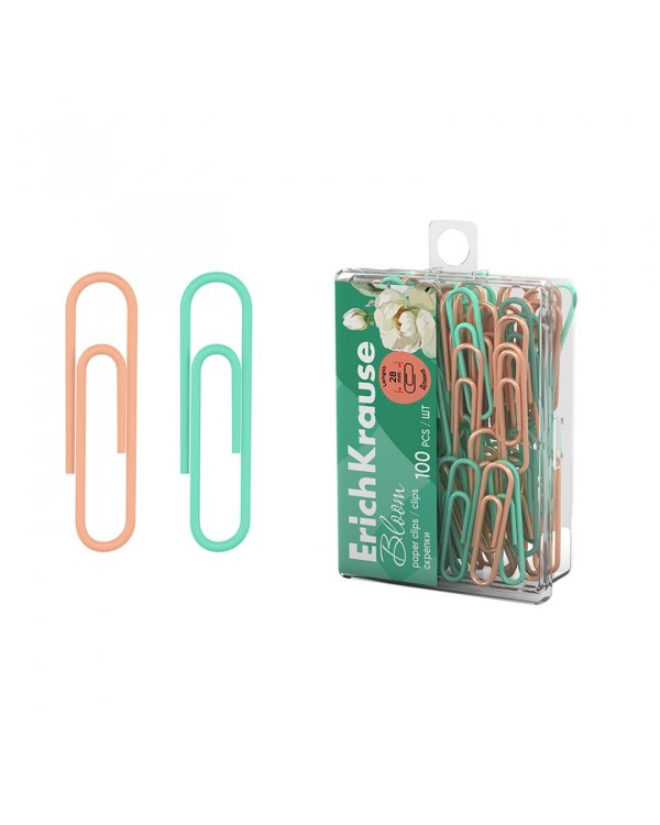 Скрепки металлические с виниловым покрытием Pastel Bloom, 28 мм, 100 штук, ассорти