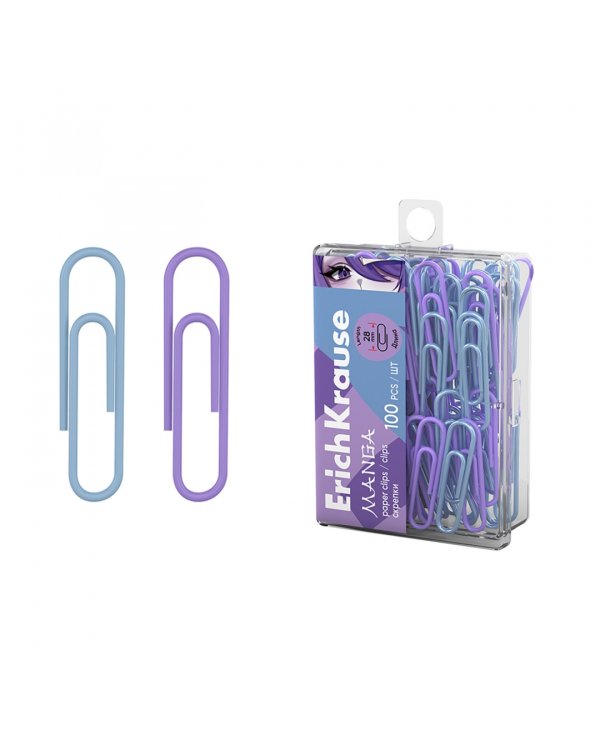 Скрепки металлические с виниловым покрытием Manga, 28 мм, 100 штук, ассорти