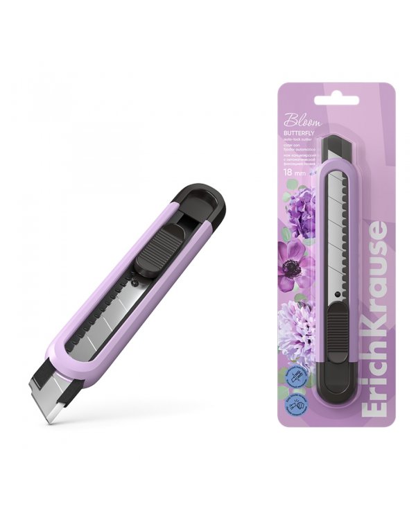 Нож канцелярский Butterfly Pastel Bloom, с автоматической фиксацией лезвия, 18мм, ассорти