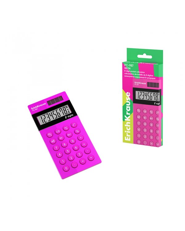 Калькулятор карманный 8-разрядов PC-987 Neon, розовый