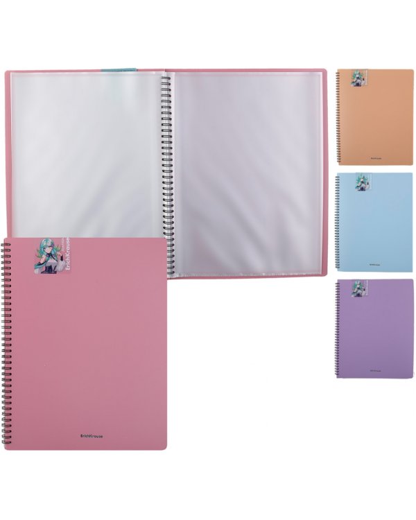 Папка файловая на спирали Matt Manga, А4, 20 файлов, ассорти